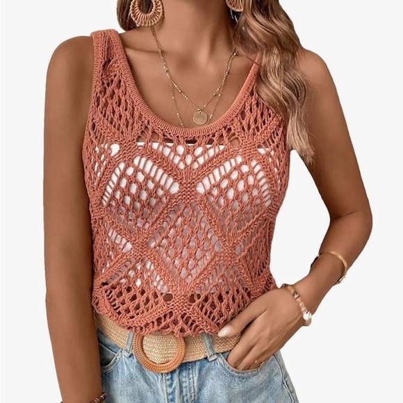 Cozyease Tops - Boho Crochet Tank Top Rust Orange Summer Festival Size L